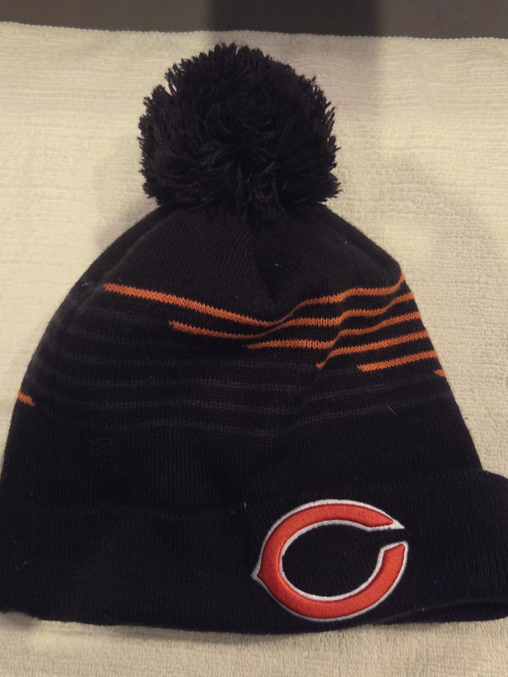 NFL Black and Orange Pom Beanie with Embroidered Chicago 'C'
